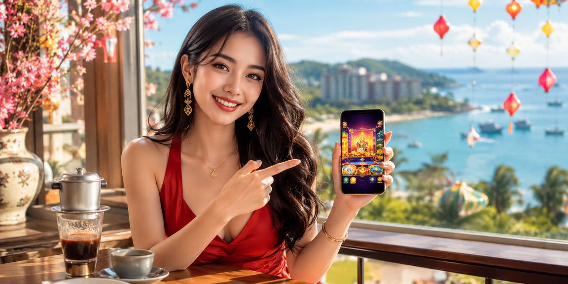 Người dùng truy cập casino di động khi uống cà phê tại Phú Quốc